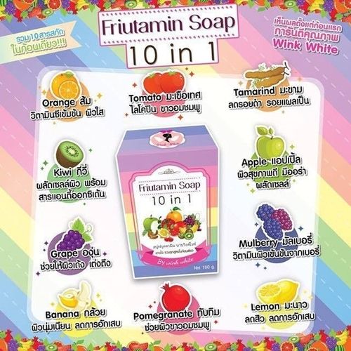 100G Wink White Fruitamin Whitening Lightening Pure Soap Ingredients: Vitamins