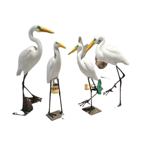 White Plain Frp Bird Sculpture For Interior And Exterior Decor (Pack Of 4 Bird Sculpture)