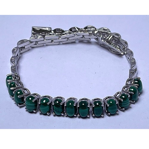 Malachite Bracelet 92.5 Silver - Diameter: 7.5 Inch (In)