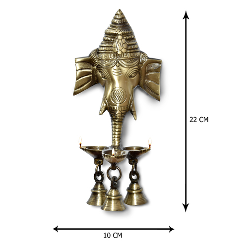 Brass Antique Ganesha Wall Hanging Diya - Color: Golden Polished