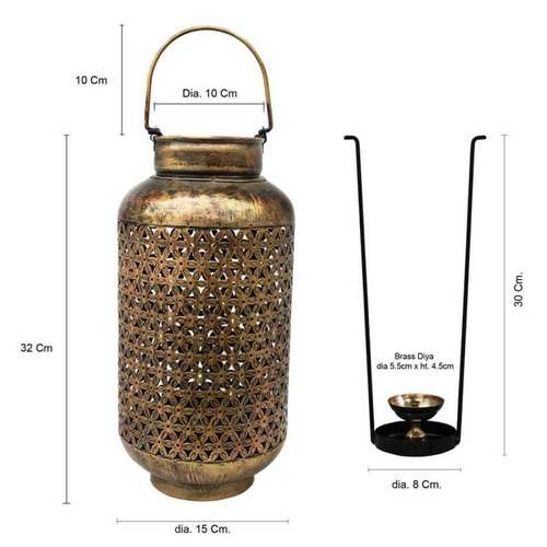 Burni Diya Lantern With Hanger - Color: Golden Polished