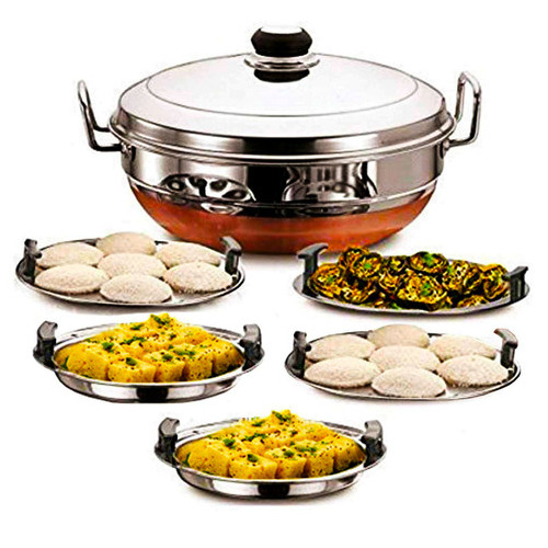 Idli Cooker Kadai Steamer - Color: Silver-Copper