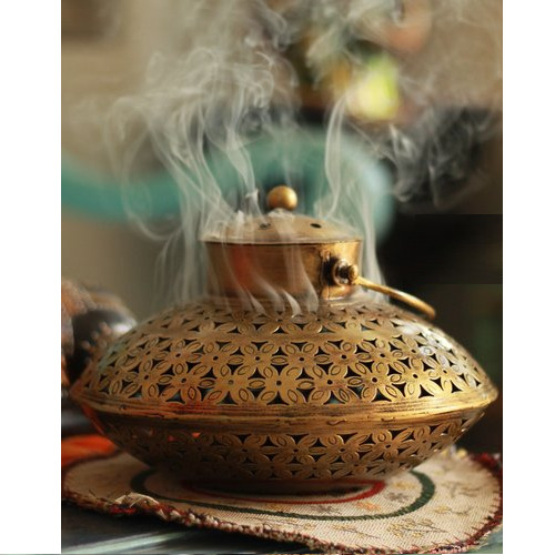 Iron Handicraft Degchi Handi Dhoop Pot - Color: Antique Golden Polished