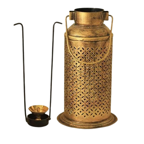 Iron Milk Can Patterned Lantern - Color: Antique Golden Polished