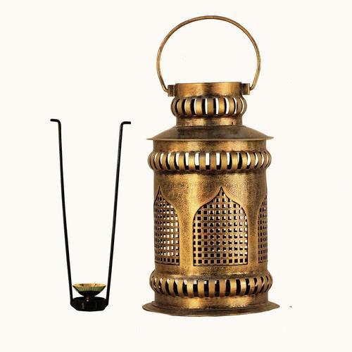 Jaisalmer Mehrab Art Burni Lantern With Diya - Color: Antique Golden Polished