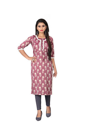 Pink Printed Rayon Two Tone With Gold Foil Print Kurti