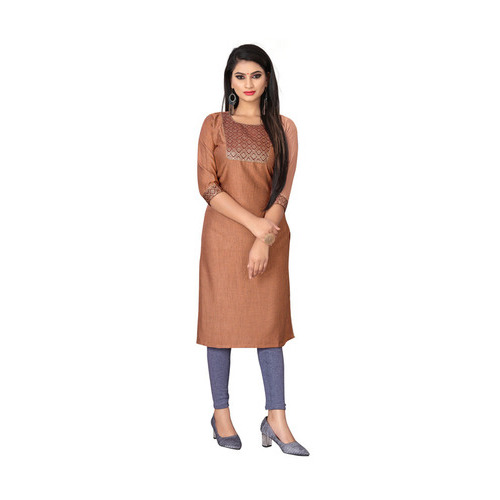 Tan Color Solid Kurti - Bust Size: 38 Inch (In)