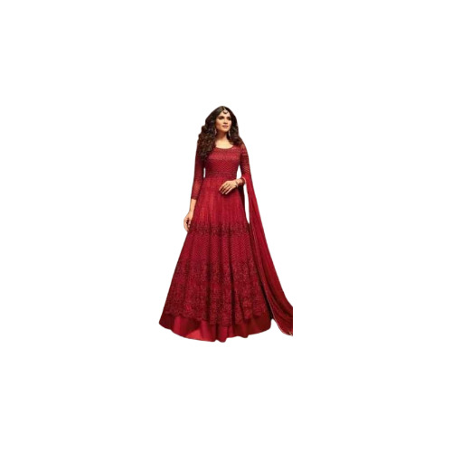 Ladies Long Anarkali Suits - Cotton Customized Size Maroon | Floor-Length Elegance Flared Style Intricate Embellishments Comfortable for Special Occasions