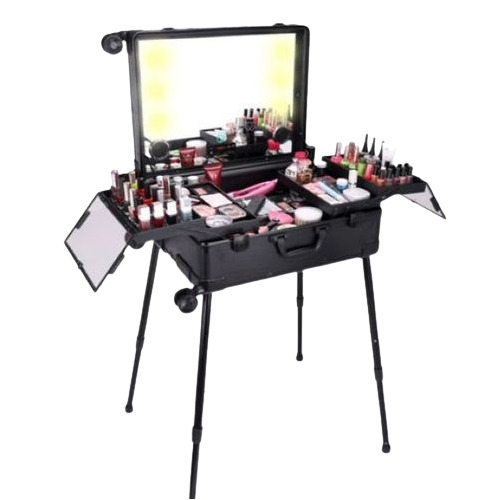 Makeup Vanity Bag Mirror Style With Led Lights - Color: Black