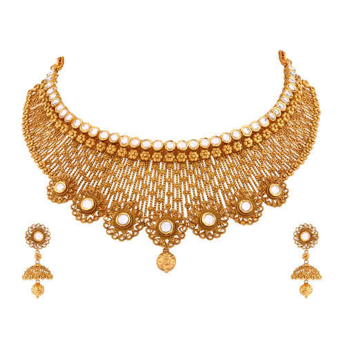 Yellow Kundan Gold Necklace Set - Gender: Women'S