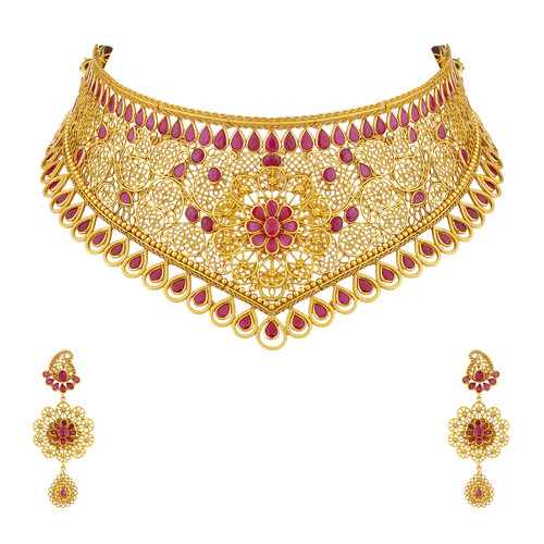 Ladies Gold Necklace Set - Color: Pink