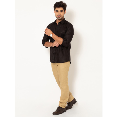 Men Black Full Sleeves Linen Shirt - Feature: Quick Dry