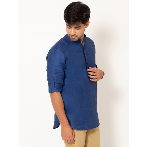 Men Blue Linen Short Kurta - Color: Various Colors Are Available