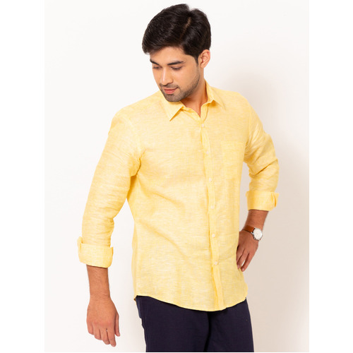 Men Canary Yellow Linen Shirt - Color: Various Colors Are Available