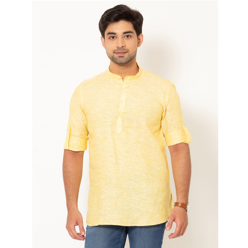 Men Canary Yellow Linen Short Kurta - Color: Various Colors Are Available