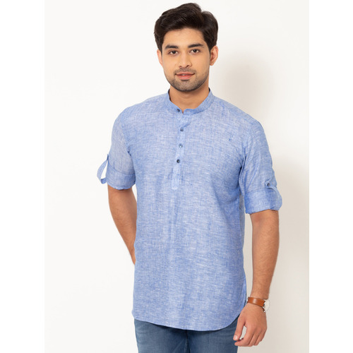 Men Light Blue Linen Short Kurta - Color: Various Colors Are Available