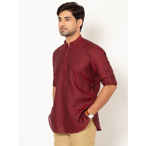 Men Merino Maroon Linen Short Kurta - Color: Various Colors Are Available