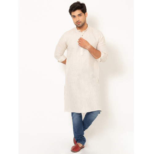 Men Oatmeal Linen Long Kurta - Color: Various Colors Are Available