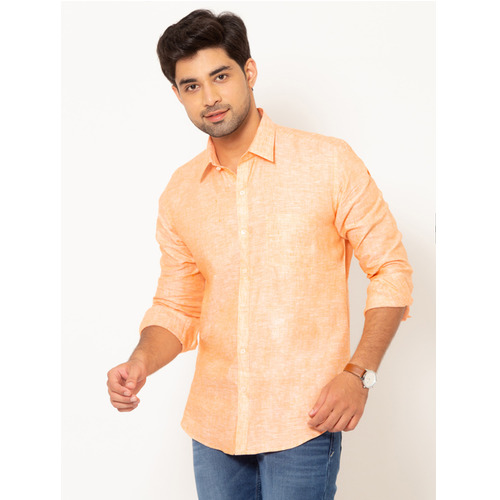 Men Orange Full Sleeves Linen Shirt - Color: Various Colors Are Available