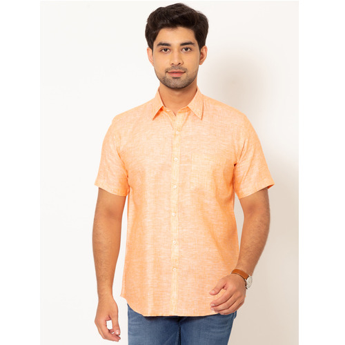 Men Orange Half Sleeves Linen Shirt - Color: Yellow