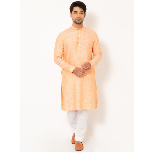 Men Orange Linen Long Kurta - Color: Various Colors Are Available