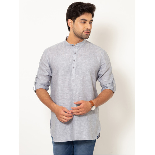 Men Oxford Gray Linen Short Kurta - Color: Various Colors Are Available