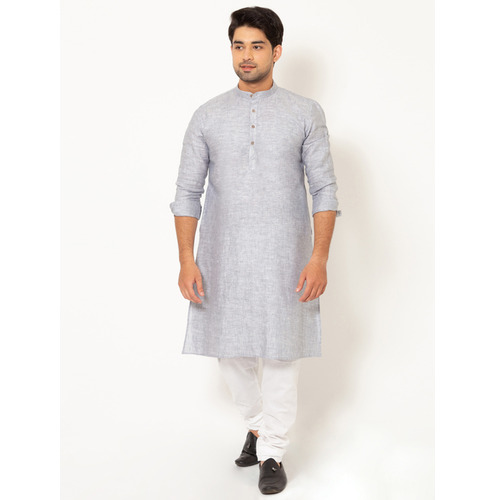 Men Oxford Grey Linen Long Kurta - Color: Various Colors Are Available