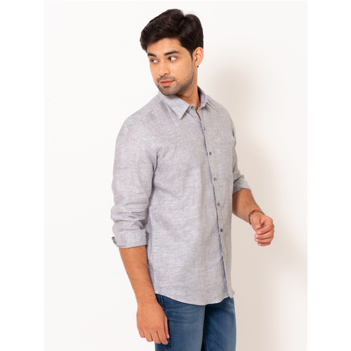 Men Oxford Grey Linen Shirt - Feature: Soft