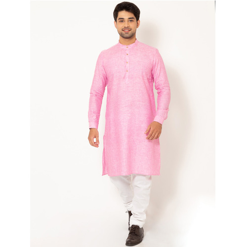 Men Pink Linen Long Kurta - Color: Various Colors Are Available