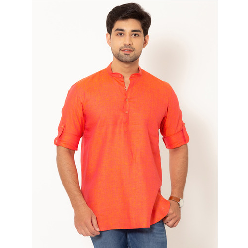 Men Saffron Linen Short Kurta - Color: Various Colors Are Available