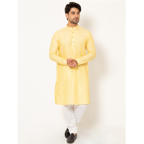 Men Yellow Linen Long Kurta - Ethnic Region: Indian