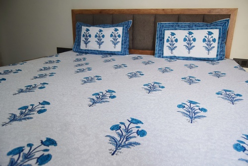 Blue Traditional Cotton Double Bedsheet