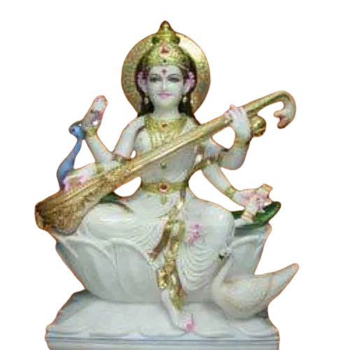 Multicolored Saraswati Statue - Premium Marble, 12x15 Inches, Shiny Polished Finish | Dust Resistant, Stylish, Eco-Friendly, UV Resistant, Lightweight