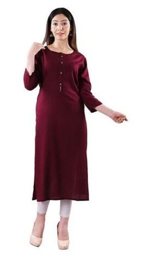 Washable Maroon Color Women'S Rayon Kurti