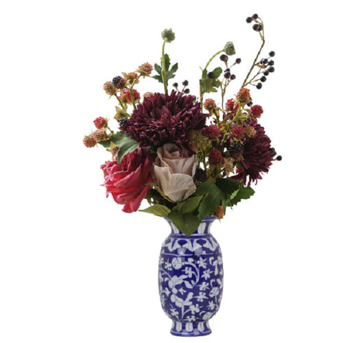 GoBamboos Blue Art Pottery Decorative Flower Vase 6 Inch