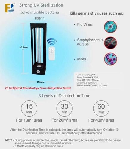 811 Uv Disinfection Lamp - Quartz Material, 425*110*110mm Size | 36w Power Rating, 5000 Hours Lifetime, Ultrasonic Sterilization