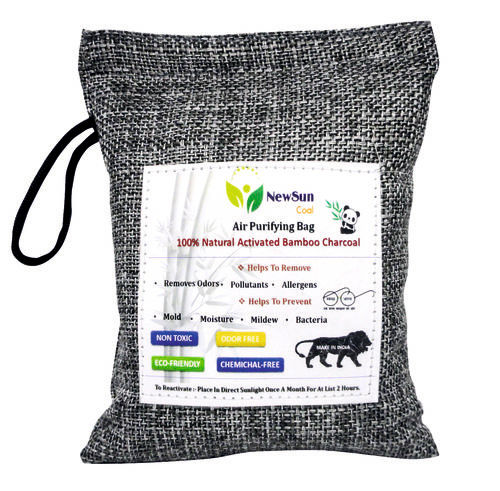 Activated Bamboo Charcoal Air Purifying Bag Natural For Car, Rooms, Home, Pets, Shoes, Grey-Black. Pack Of 1-100Gram Power: Not Required