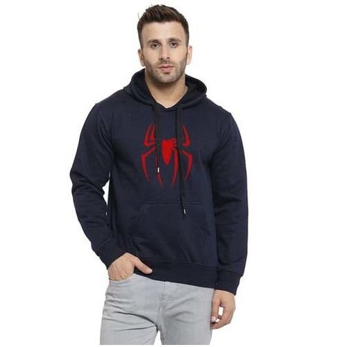 Mens Navy Blue Spiderman Marvel Printed Hoodie