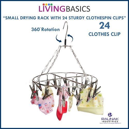 LIVINGBASICS Small Drying Hanger with 24 Sturdy Clothespin Clips