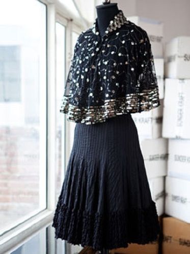 Hand Embellished Tulle Cape With Mirror Details