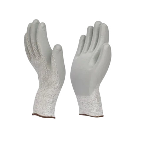 Cut Resistant Light Grey Coated Gloves - Nitrile NBR & PU, Full Fingered, 6-10 Inch Cuff, Plain Pattern | Industrial Use, Non-Disposable, Available in Multiple Sizes