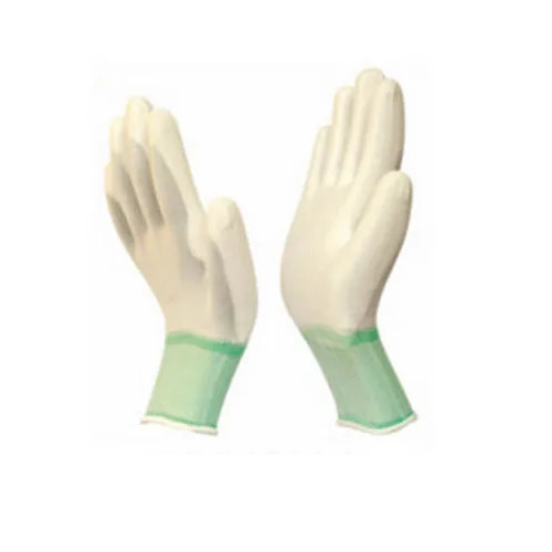 सफेद और हरे रंग का पु लेपित बुना हुआ दस्ताने