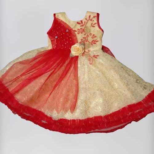 Red And Yellow Girls Fancy Cotton Frocks