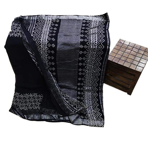 Black And Grey Ladies Rajasthani Linen Saree