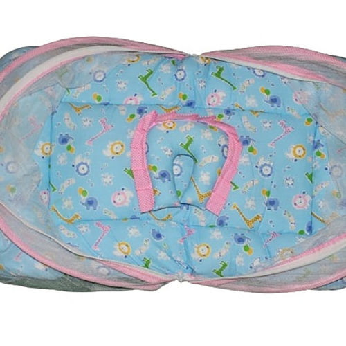 Sky Blue Baby Mosquito Cotton Net Bed With Pillow