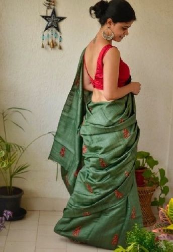 Multi-Color Tussar Ghicha Embroidered Saree