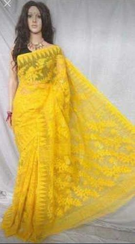 Yellow Coloured Pure Organza Tissue Silk with Zari Weaving Meena Work –  Royskart