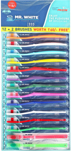 Mr. White 333 Soft Toothbrush (Pack of 12 + 2, Multicolor)