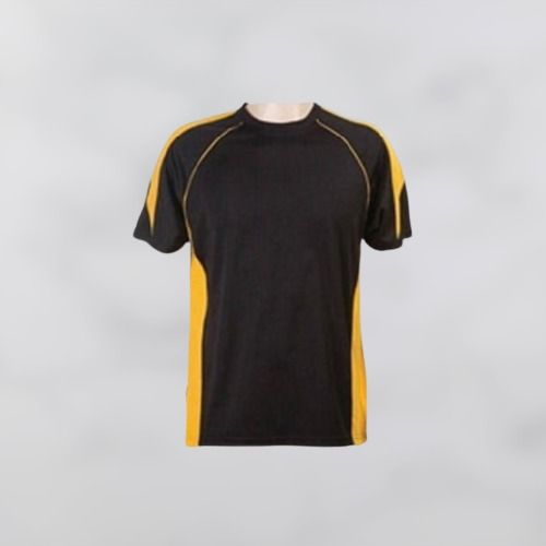 Black And Yellow Half Sleeves Cotton Sports Mens T Shirt 