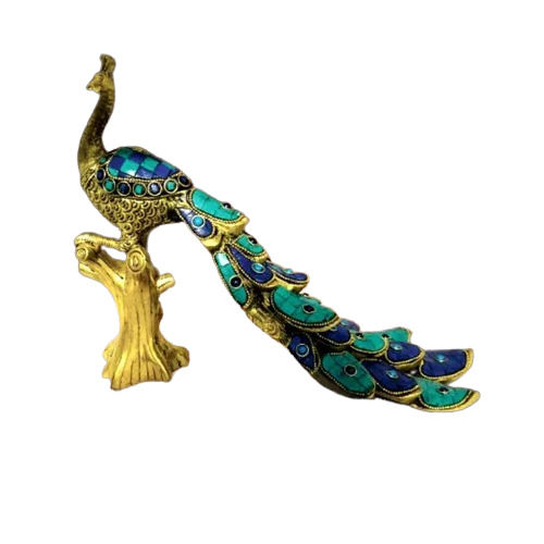 Decorative Brass Peacock Statue - Color: Multi Color